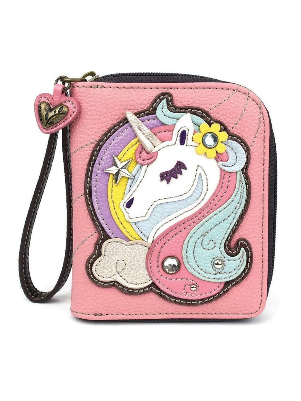 Chala Pink Unicorn Zip Around Wristlet Wallet